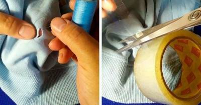 Полезный трюк: как с помощью скотча красиво зашить дырку на ткани - cpykami.ru