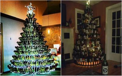 Британские домохозяйки собирают бутылки, чтобы сделать из них новогодние елки - bigpicture.ru