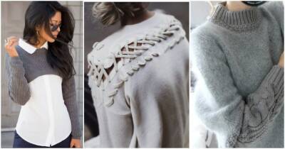 Необычные свитера из отдельных блоков и разных материалов — стильная подборка для холодного времени года - cpykami.ru