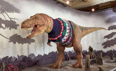 Фото дня: Тираннозавр в рождественском свитере - flytothesky.ru - Англия - Лондон