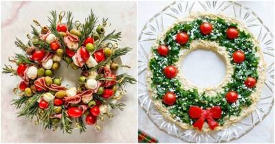 Удивительные новогодние венки из закусок для украшения праздничного стола - cpykami.ru