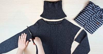 Разрезав старый свитер и рубашку, вы сделаете стильную вещицу - cpykami.ru