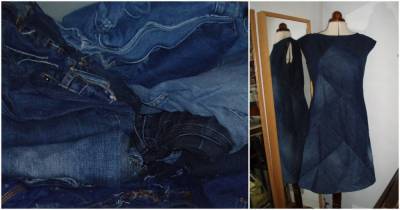 Эффектное платье из денима. Достойная идея переработки джинсы - cpykami.ru