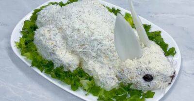 Салат в виде очаровательного белого кролика — главное блюдо праздничного стола на Новый год - cpykami.ru