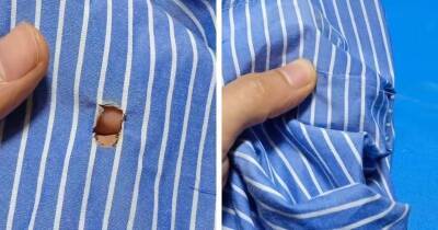 Невидимо зашейте дырку на рубашке, даже если на ней есть рисунок. Простая и понятная техника - cpykami.ru