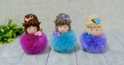 Модная куколка-помпон станет брелоком для ключей, украшением для сумки или милой брошью - cpykami.ru