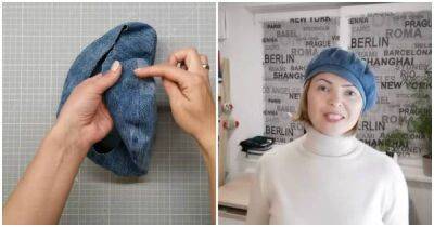 Стильный женский головной убор из ненужных джинсов. Простой и универсальный - cpykami.ru