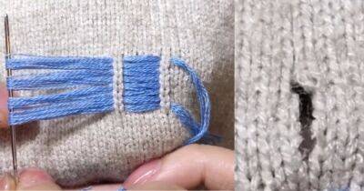 Удивительный способ залатать дырку на вязаном свитере. Стильный принт в качестве заплатки - cpykami.ru